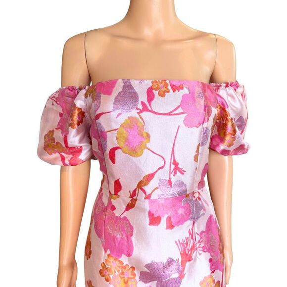 Lulus So Stunning Light Pink Floral Jacquard Puff Sleeve Mini Dress - Picture 4 of 6